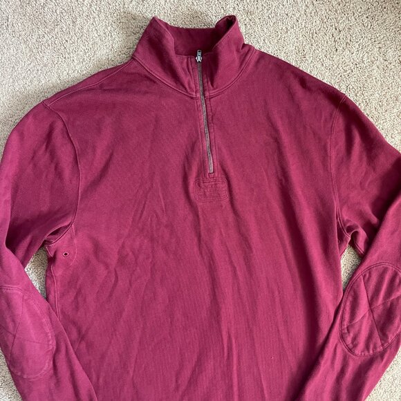 J Crew Reimagined Vintage Inspired 1/4 zip Elbow Patches Mens M TALL Preppy Red - Picture 5 of 9